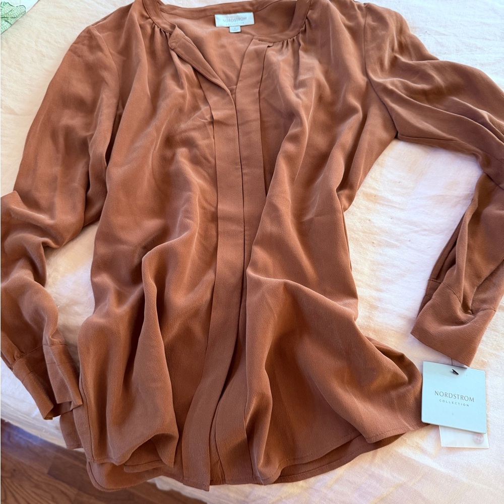 Nordstrom Brown Silk Blouse - Picture 3 of 5